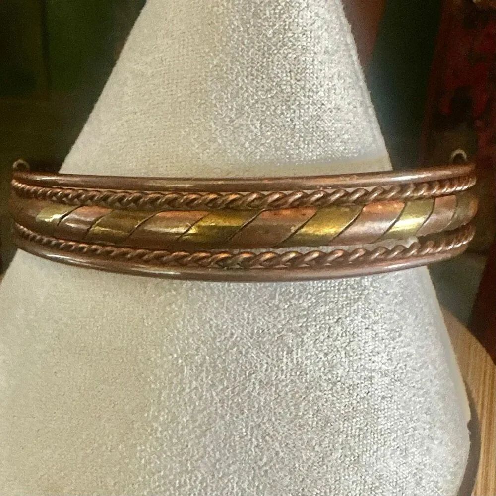 Mixed-Metal Copper & Brass Braided Open Cuff Bracelet
